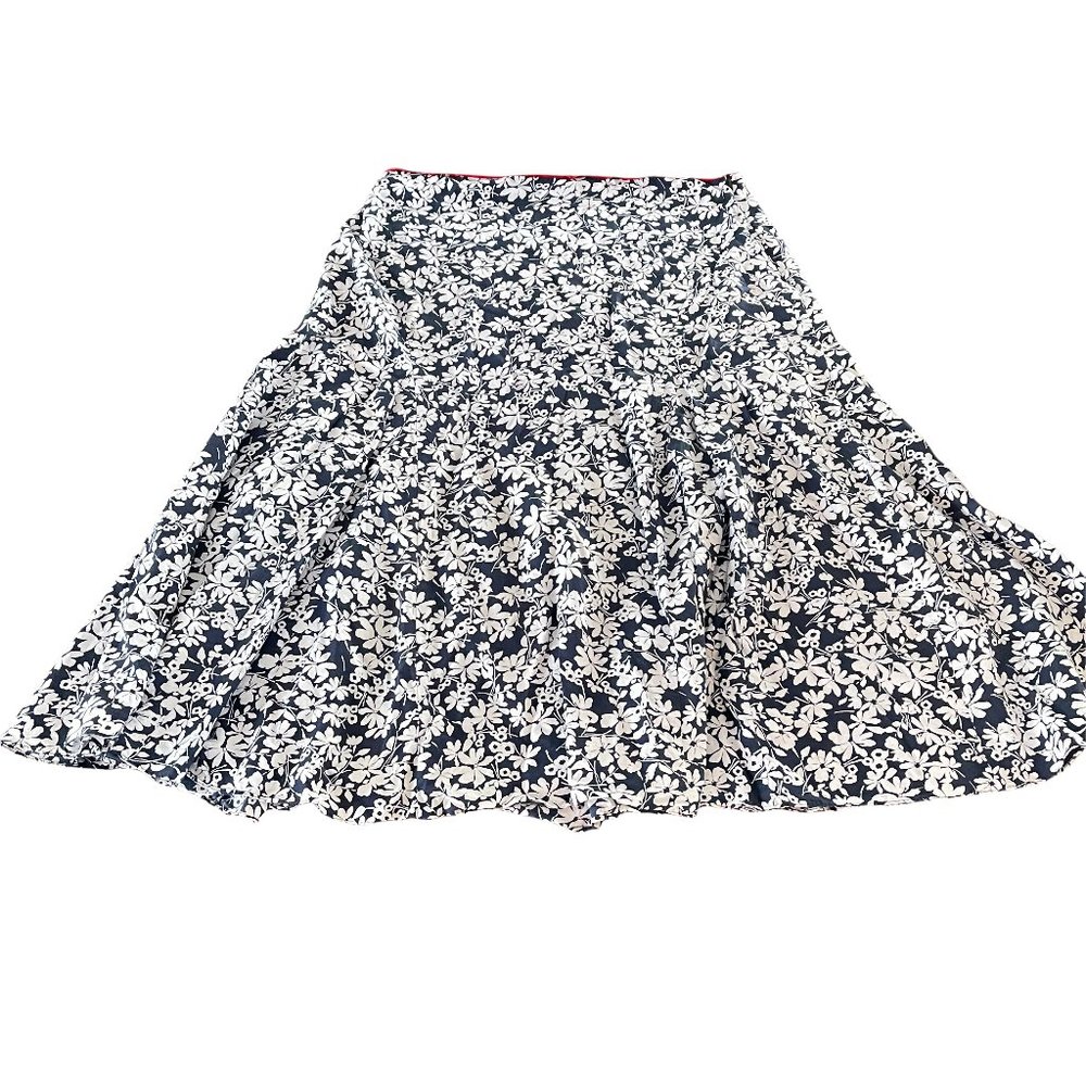 Navy and White Midi Floral Cotton/Silk Skirt by Wrap - Size 16